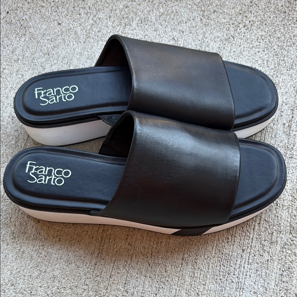 Franco Sarto Black and White Platform Slide Sandals